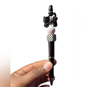 Black and White Handmade Checkered Pen with Cat